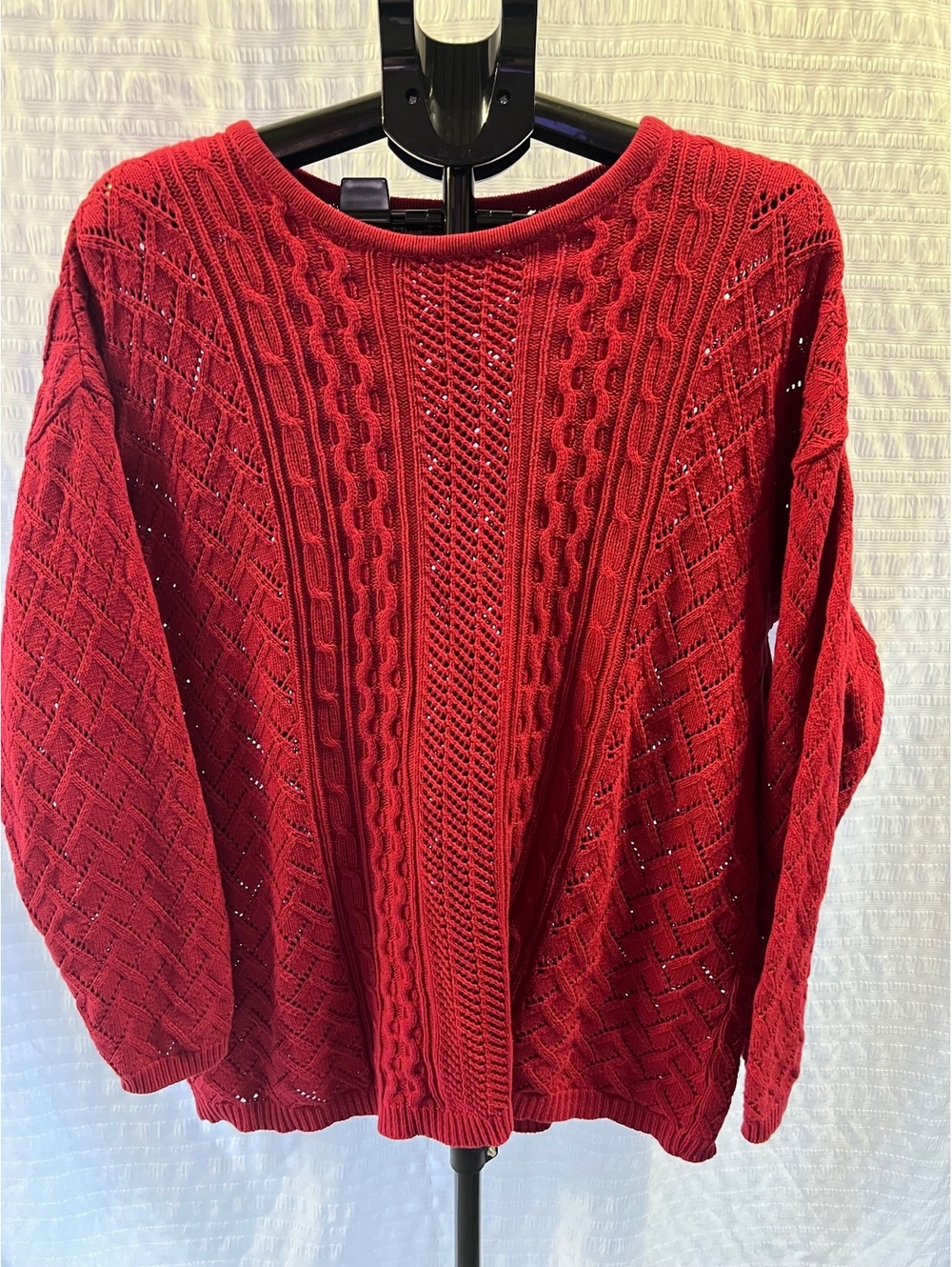Vintage Milano Sport Red Openwork Knit Sweater | Textured Cable & Geometric